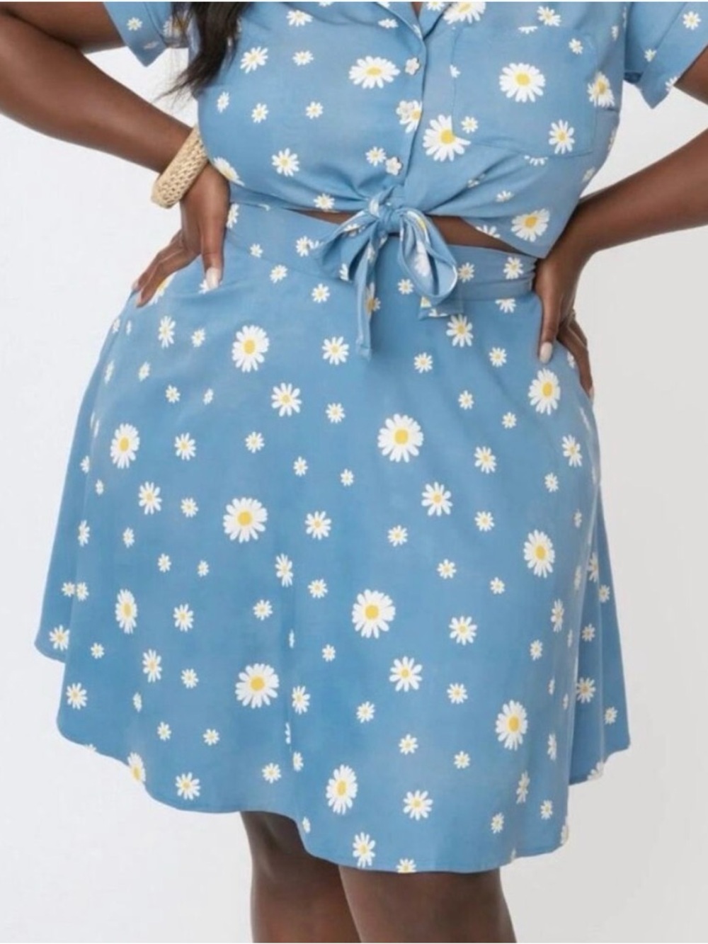 Unique Vintage Blue Daisy Mini Skirt